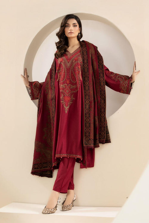 3-Piece Women's Unstitched Embroidered Lawn Suit – Maroon Elegance Fashion Insta