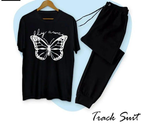 2 Pcs Women’s Stitched Printed Cotton Tracksuit – Black Fashion Insta