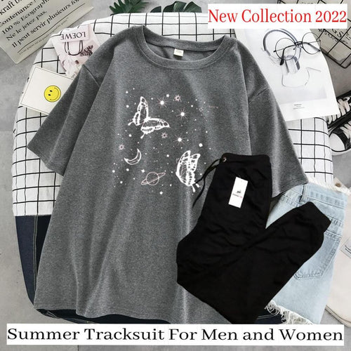 2 Pcs Women’s Stitched Printed Cotton Tracksuit – Grey Fashion Insta