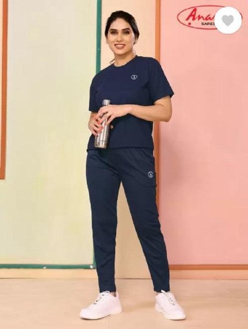 Stylish Printed Tracksuit Set – 2 Pcs (Blue Micro Interlock) Fashion Insta