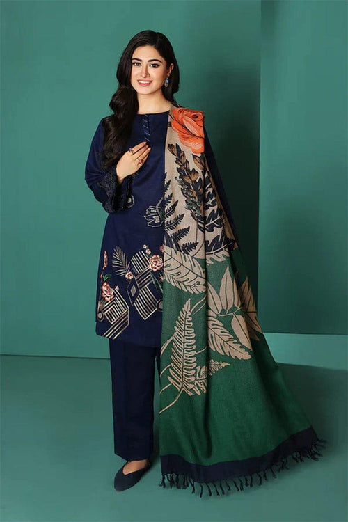 3-Piece Women’s Unstitched Embroidered Lawn Suit – Blue Edition Fashion Insta
