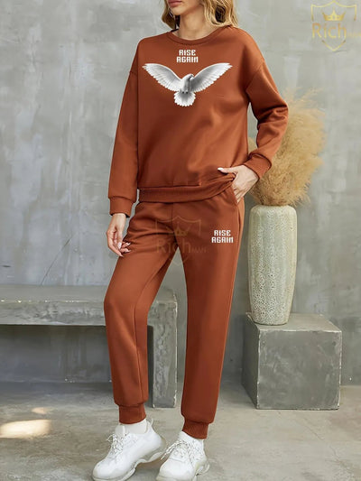 Primum 2 Pcs Women’s Stitched Fleece Printed Tracksuit Fashion Insta