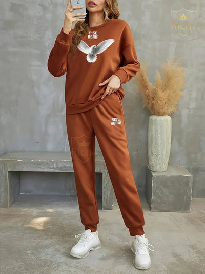Primum 2 Pcs Women’s Stitched Fleece Printed Tracksuit Fashion Insta