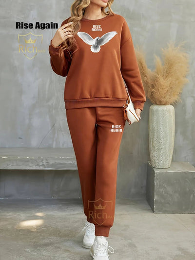 Primum 2 Pcs Women’s Stitched Fleece Printed Tracksuit Fashion Insta