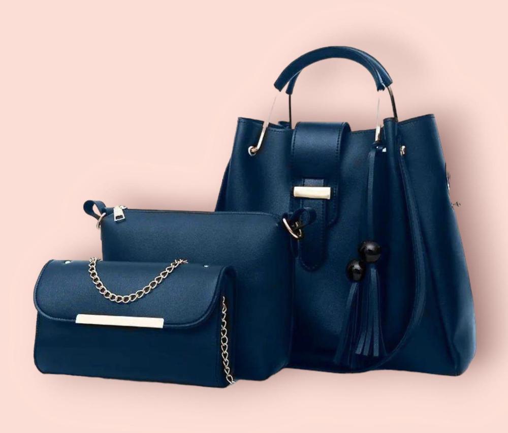 3 Pcs Women's PU Leather Plain Handbag Fashion Insta
