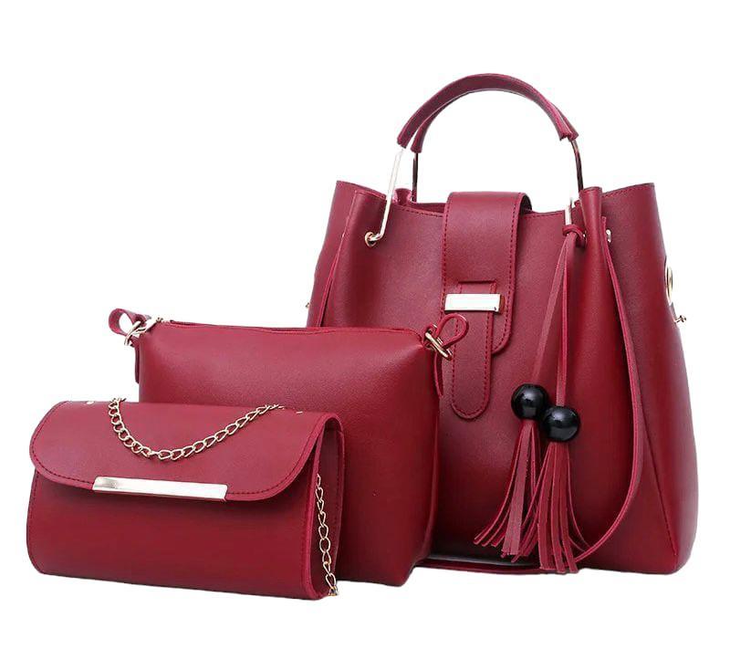 3 Pcs Women's PU Leather Plain Handbag Fashion Insta