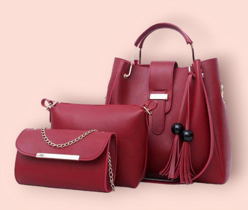 3 Pcs Women's PU Leather Plain Handbag Fashion Insta