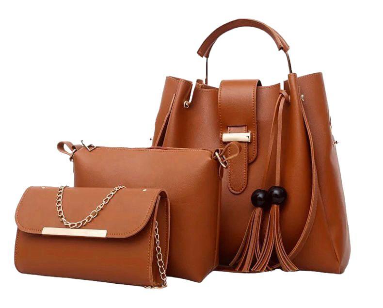 3 Pcs Women's PU Leather Plain Handbag Fashion Insta