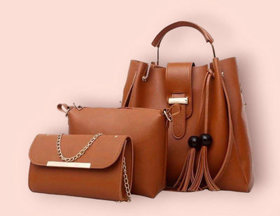 3 Pcs Women's PU Leather Plain Handbag Fashion Insta