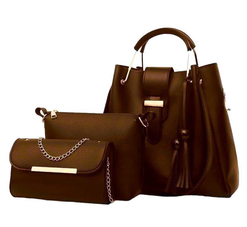 Women's PU Leather Plain Hand Bag Set Fashion Insta