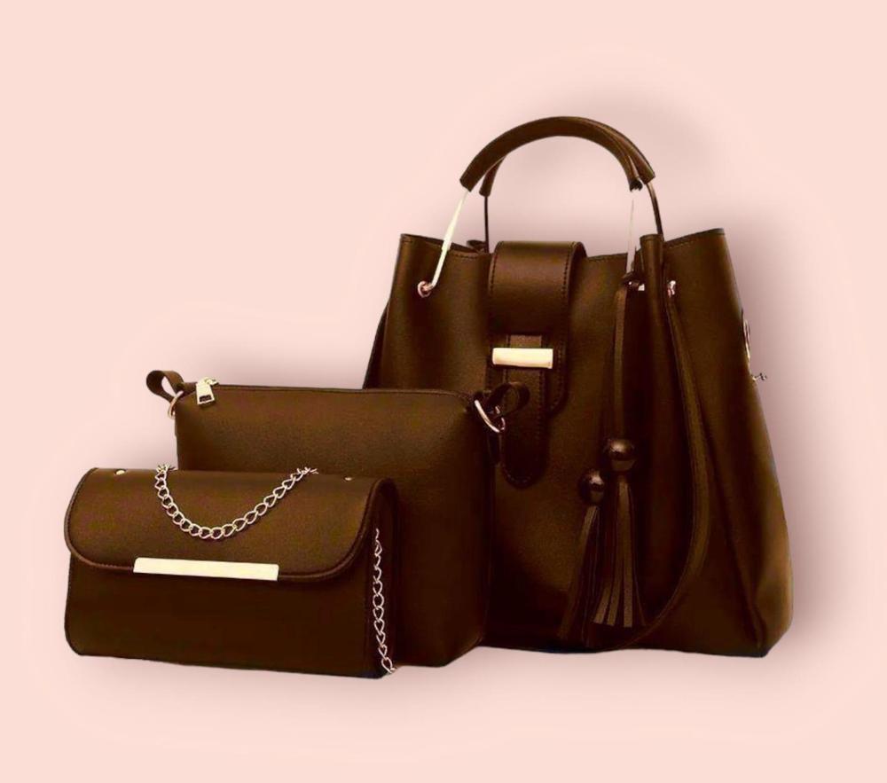 3 Pcs Women's PU Leather Plain Handbag Fashion Insta