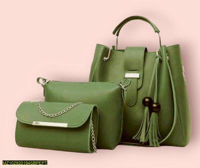 3 Pcs Women's PU Leather Plain Handbag Fashion Insta