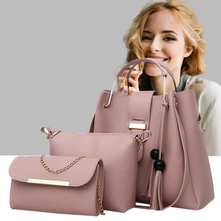Women's PU Leather Plain Hand Bag Set Fashion Insta