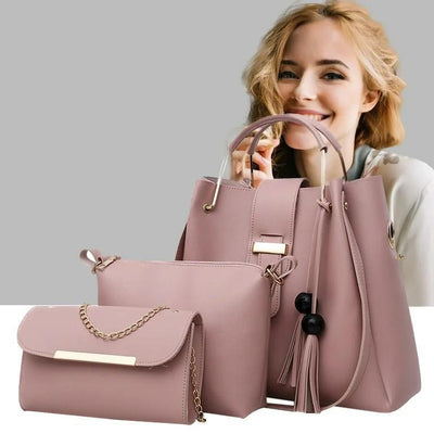 Women's PU Leather Plain Hand Bag Set Fashion Insta