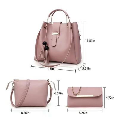 Women's PU Leather Plain Hand Bag Set Fashion Insta
