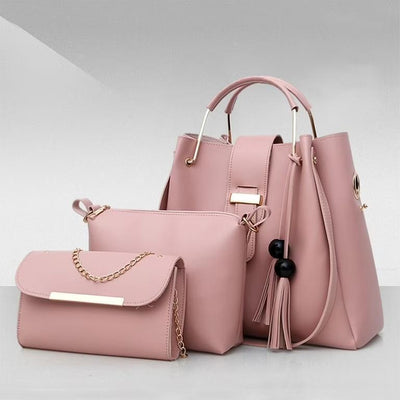 Women's PU Leather Plain Hand Bag Set Fashion Insta