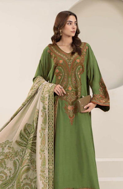 3-Piece Women's Unstitched Embroidered Lawn Suit – Green Elegance Fashion Insta