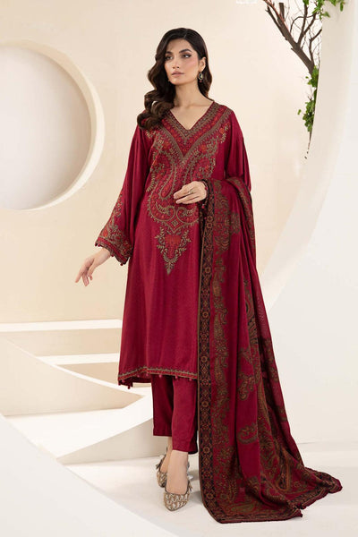 3-Piece Women's Unstitched Embroidered Lawn Suit – Maroon Elegance Fashion Insta