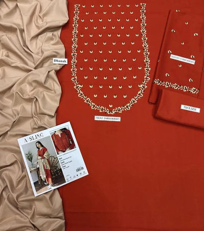 3 Pcs Women’s Unstitched Embroidered Suit Fashion Insta