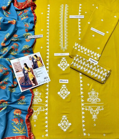 3 Pcs Women’s Unstitched Embroidered Suit Fashion Insta
