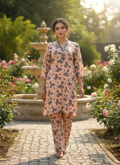 Winter Collection | 2 Pcs Women's Stitched Micro Polo Cotton Dress Fashion Insta