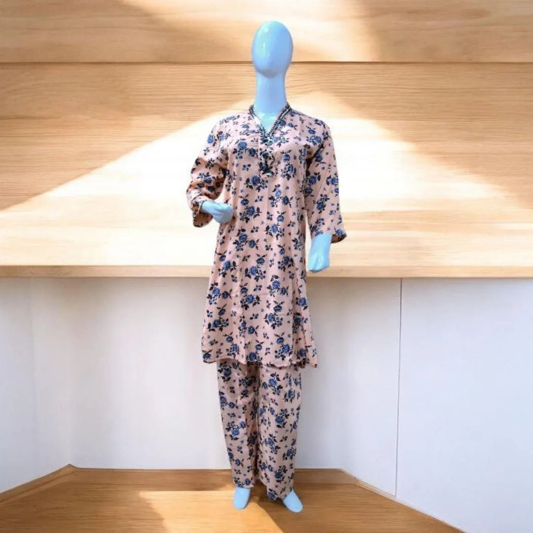 Winter Collection | 2 Pcs Women's Stitched Micro Polo Cotton Dress Fashion Insta