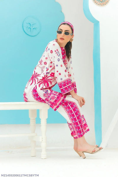 2 Pcs Women’s Stitched Swiss Lawn Printed Co-Ord Set Fashion Insta