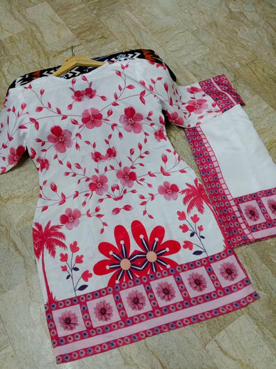 2 Pcs Women’s Stitched Swiss Lawn Printed Co-Ord Set Fashion Insta