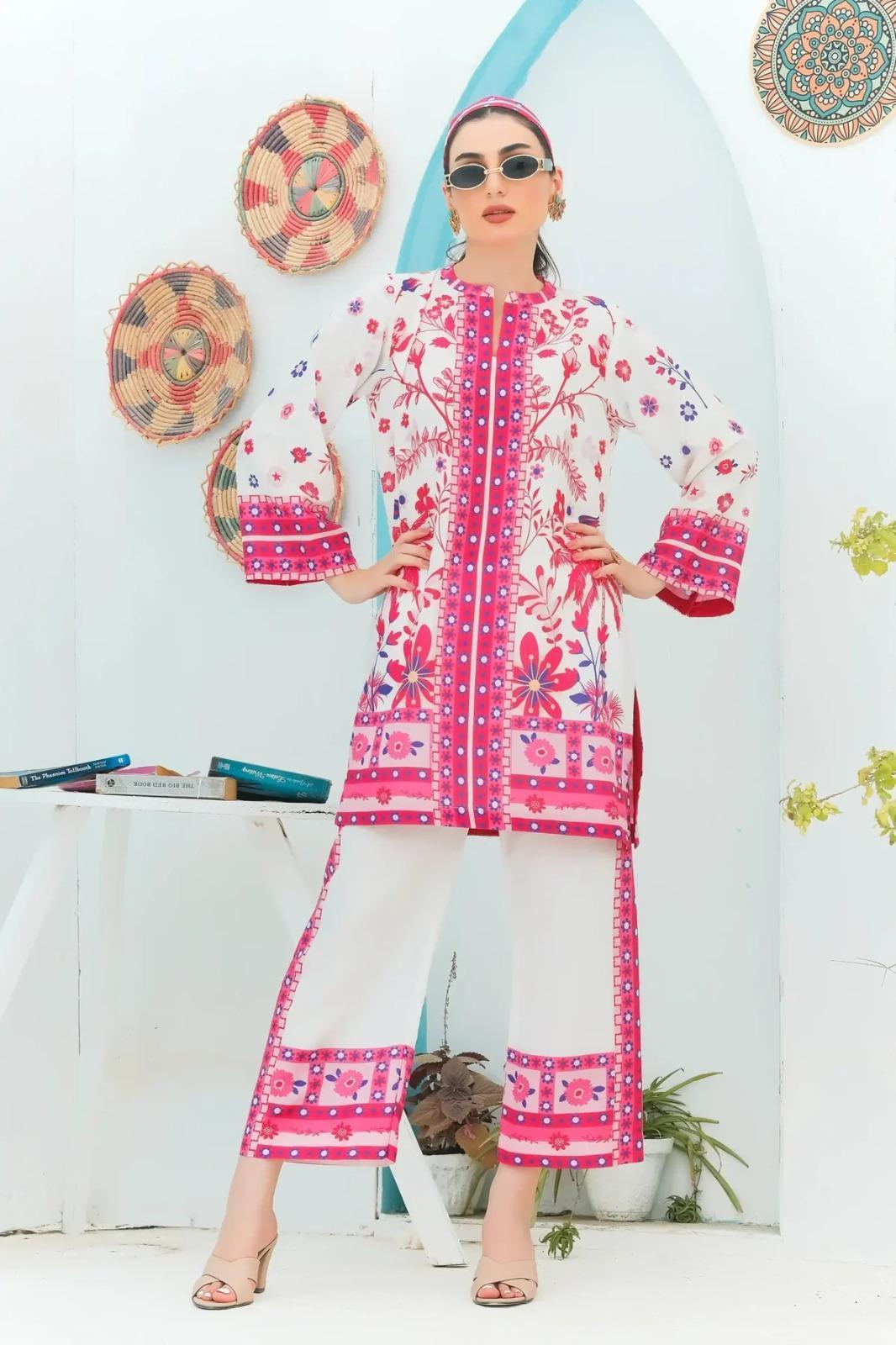 2 Pcs Women’s Stitched Swiss Lawn Printed Co-Ord Set Fashion Insta