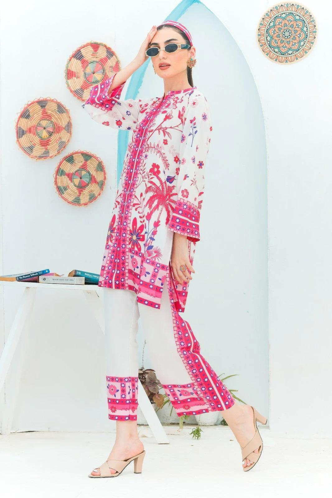 2 Pcs Women’s Stitched Swiss Lawn Printed Co-Ord Set Fashion Insta