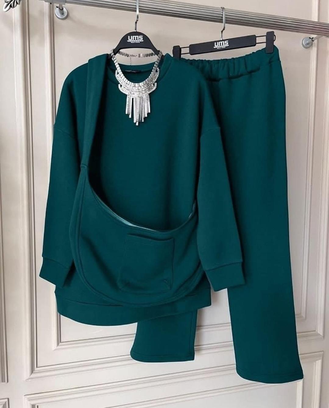 Comfortable Fleece Sweatshirt Tracksuit – 2 Pcs Set (Green) Fashion Insta