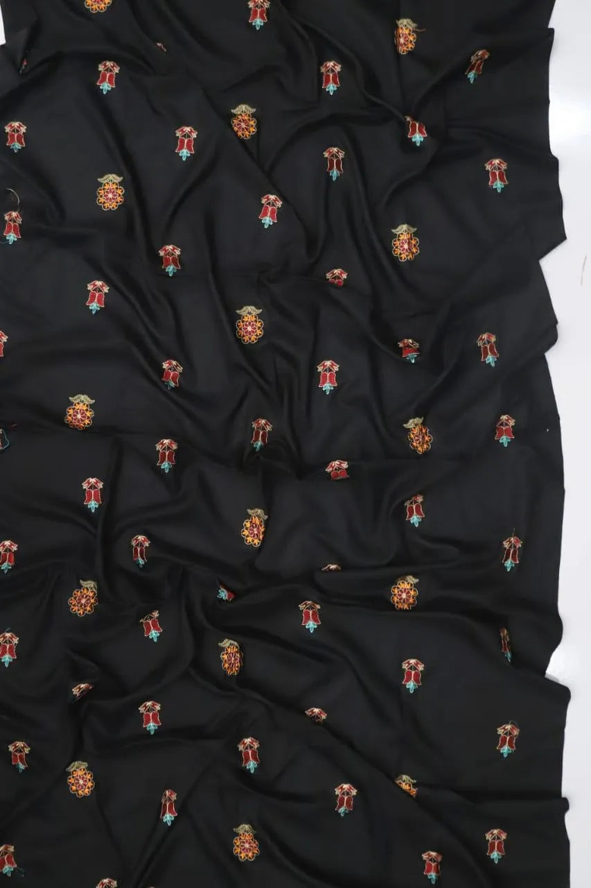 3 Pcs Women’s Unstitched Embroidered Suit – Black Fashion Insta