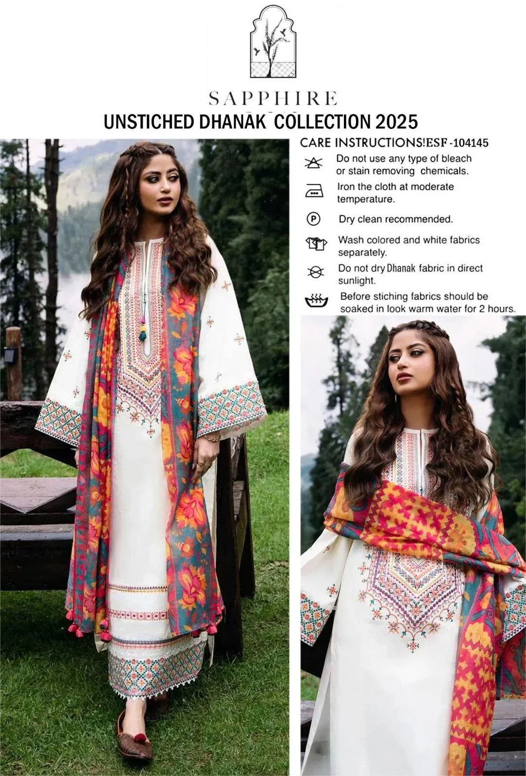 3 Pcs Women’s Unstitched Embroidered Suit – White Fashion Insta