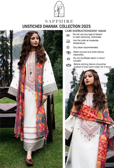 3 Pcs Women’s Unstitched Embroidered Suit – White Fashion Insta