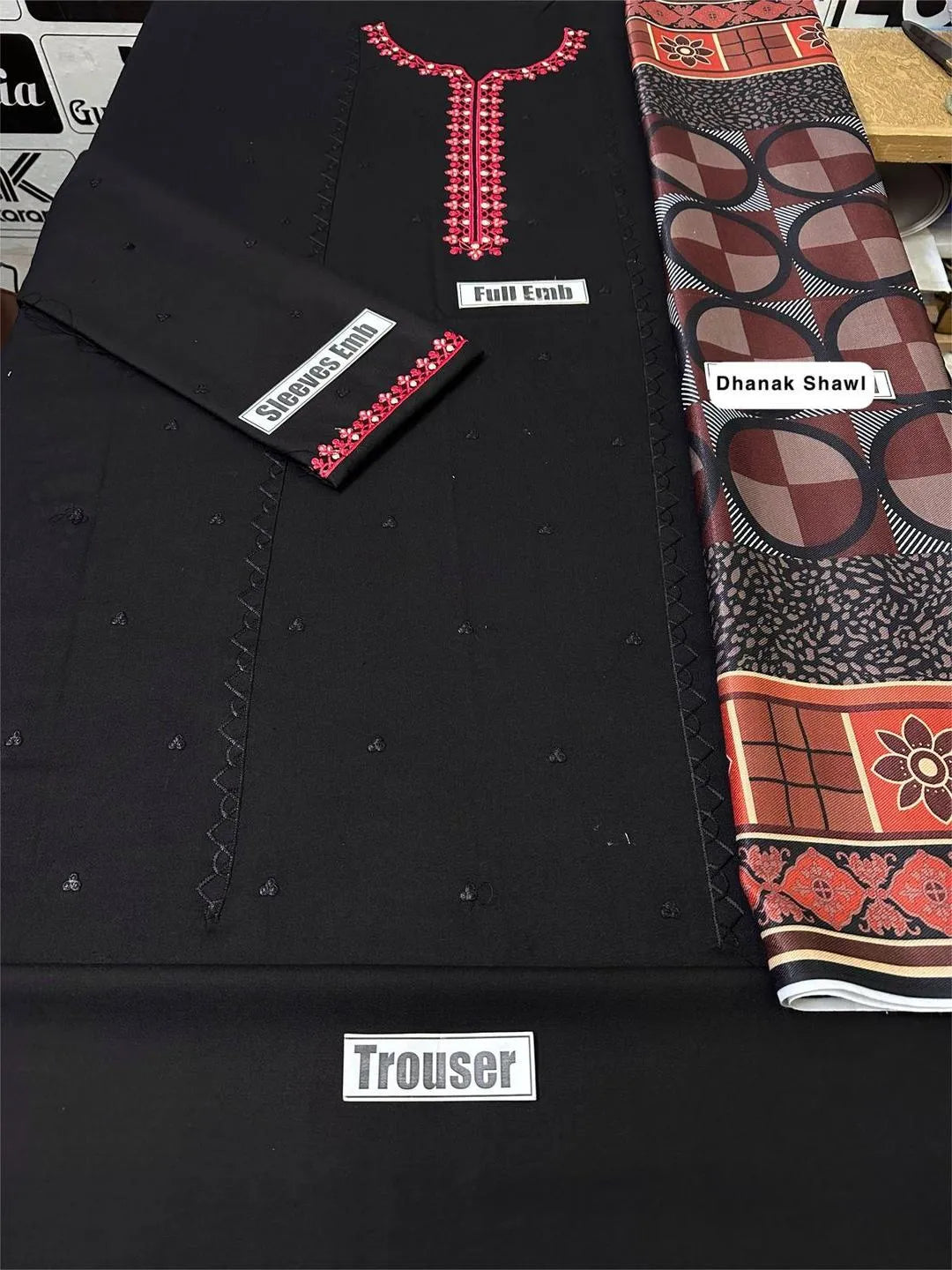 3 Pcs Women’s Unstitched Embroidered Suit – Black Fashion Insta
