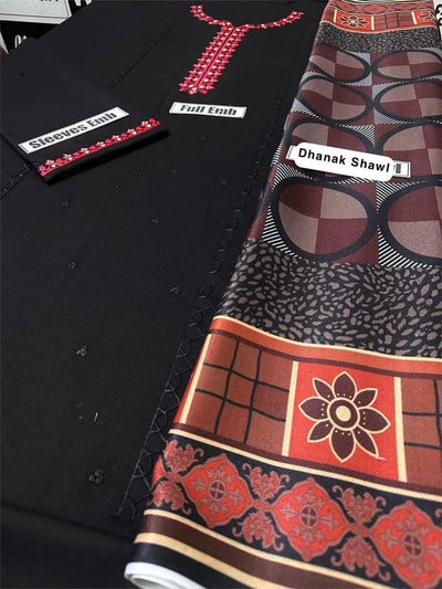 3 Pcs Women’s Unstitched Embroidered Suit – Black Fashion Insta