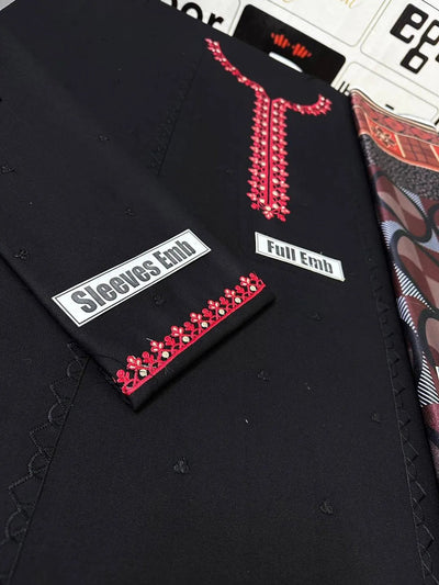 3 Pcs Women’s Unstitched Embroidered Suit – Black Fashion Insta