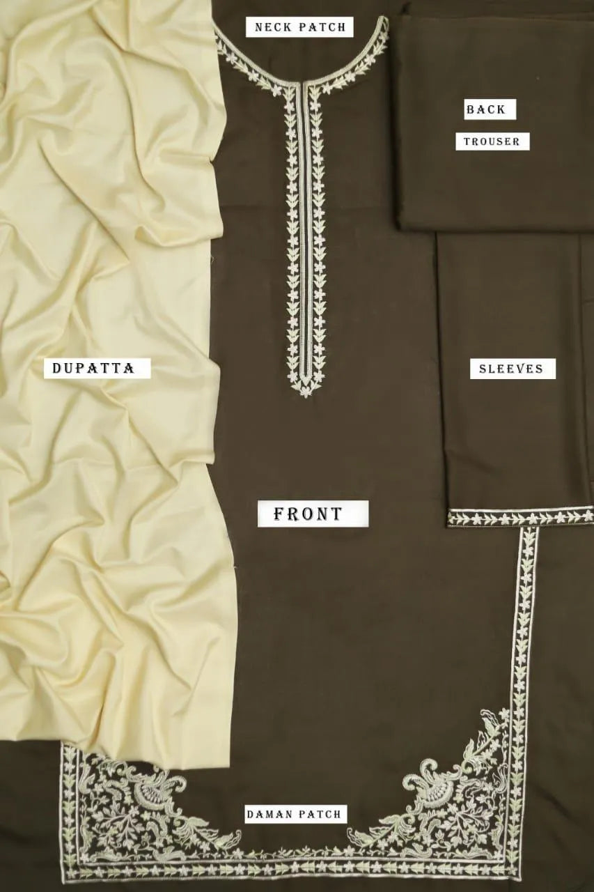 3 Pcs Women’s Unstitched Embroidered Suit – Green Fashion Insta