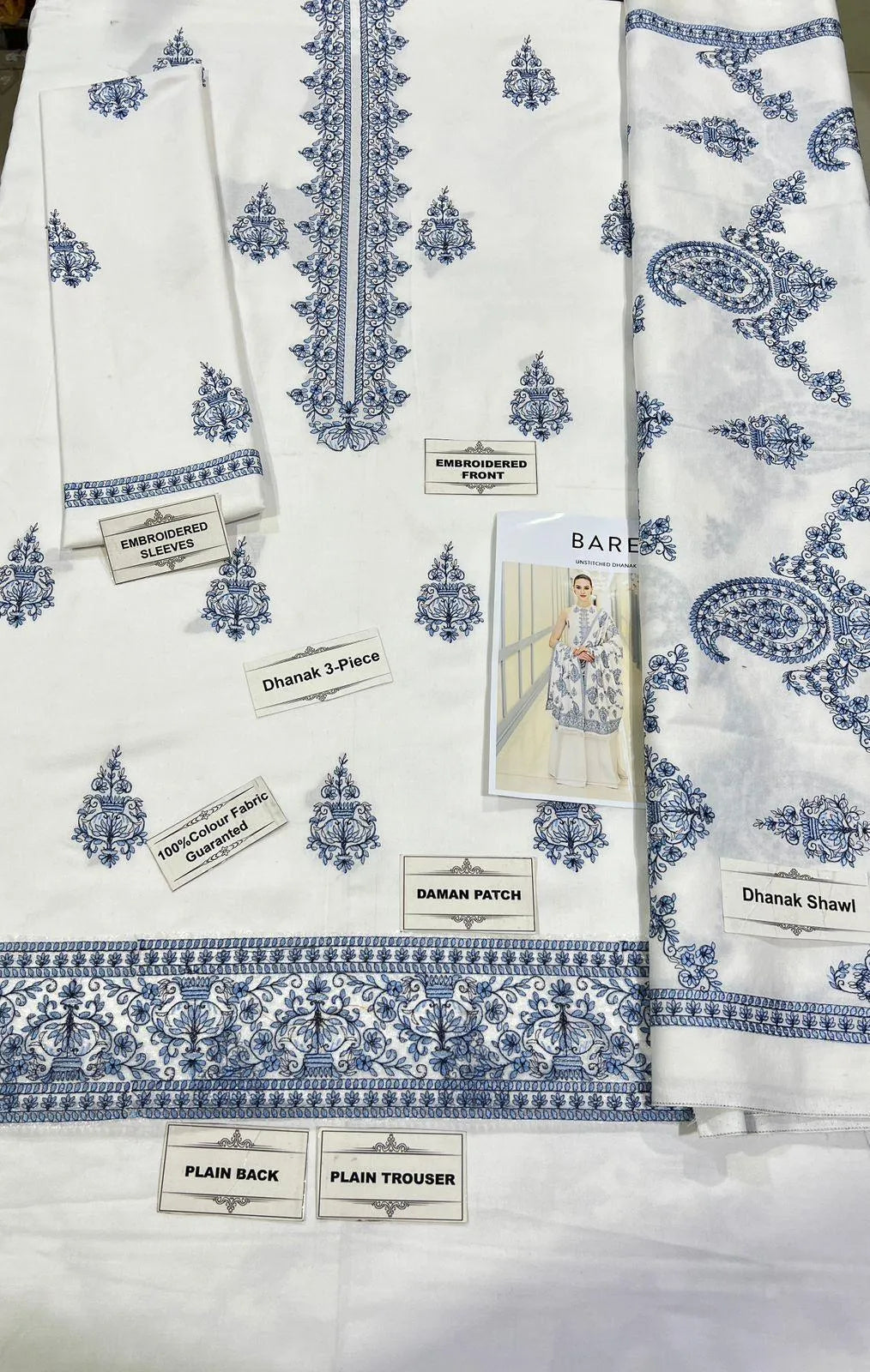 3 Pcs Women’s Unstitched Embroidered Suit – White Fashion Insta