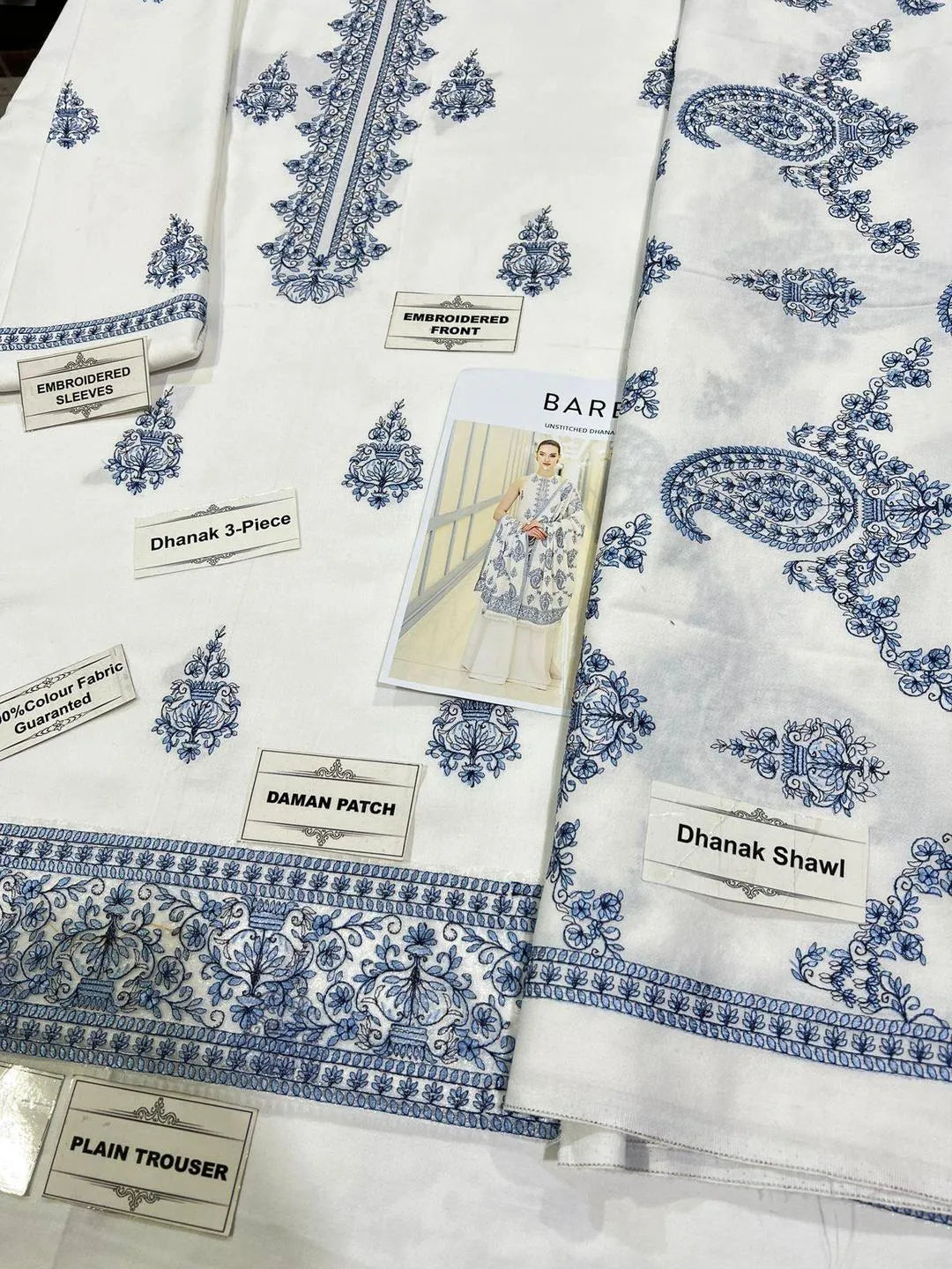 3 Pcs Women’s Unstitched Embroidered Suit – White Fashion Insta