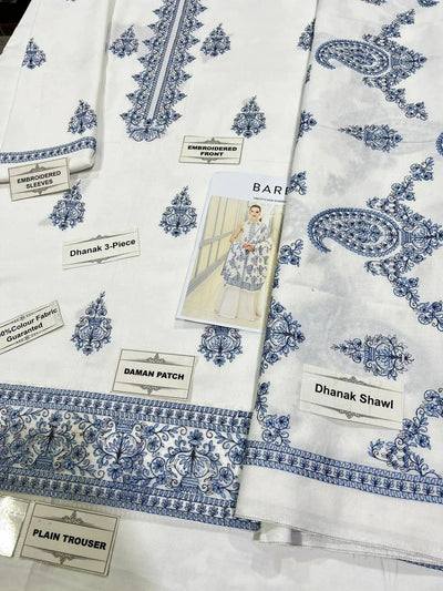 3 Pcs Women’s Unstitched Embroidered Suit – White Fashion Insta