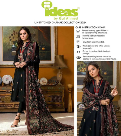 3 Pcs Women’s Unstitched Embroidered Suit – Black Fashion Insta