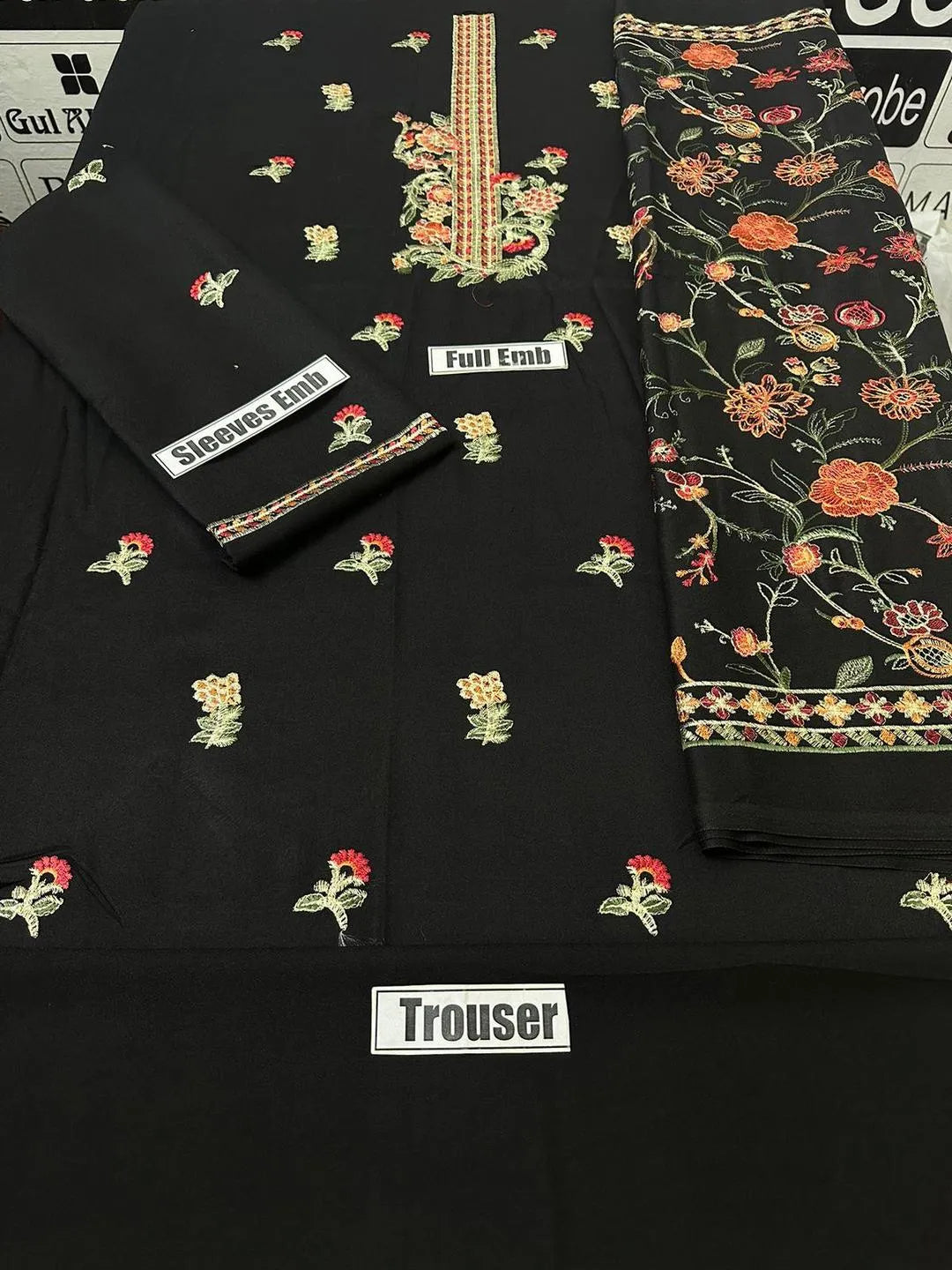 3 Pcs Women’s Unstitched Embroidered Suit – Black Fashion Insta