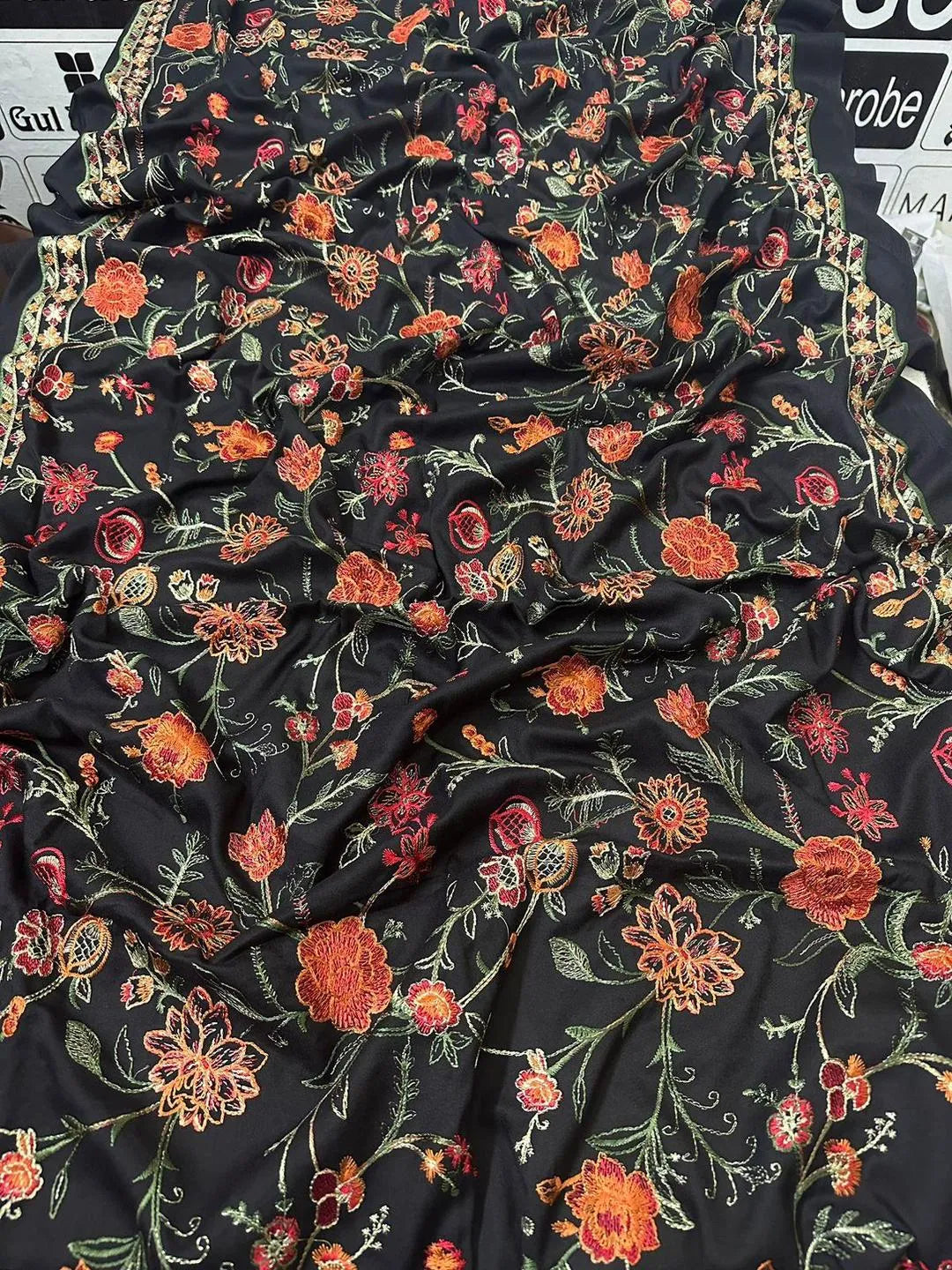 3 Pcs Women’s Unstitched Embroidered Suit – Black Fashion Insta