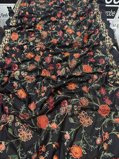 3 Pcs Women’s Unstitched Embroidered Suit – Black Fashion Insta