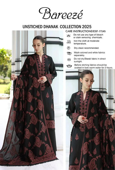 3 Pcs Women’s Unstitched Embroidered Suit – Black Fashion Insta