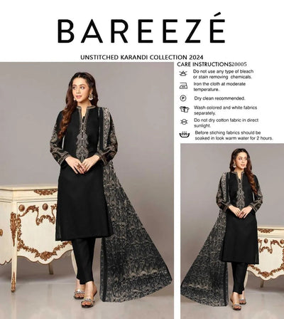 3 Pcs Women’s Unstitched Embroidered Suit – Black Fashion Insta