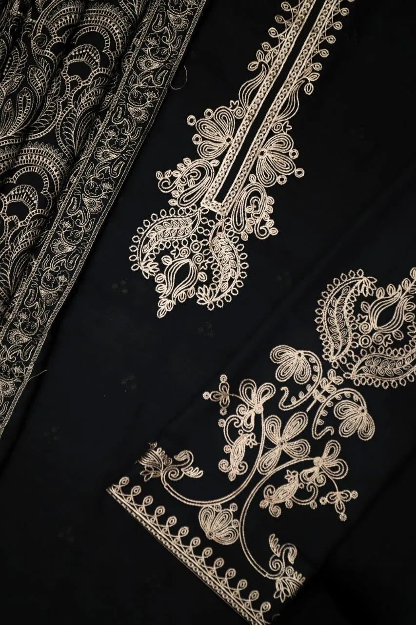 3 Pcs Women’s Unstitched Embroidered Suit – Black Fashion Insta