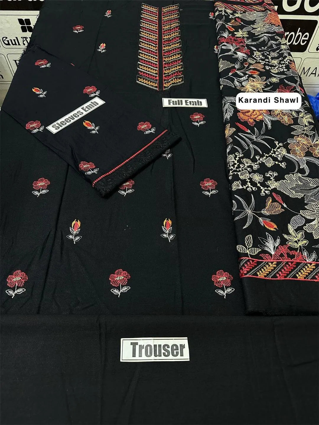 3 Pcs Women’s Unstitched Embroidered Suit – Black Fashion Insta