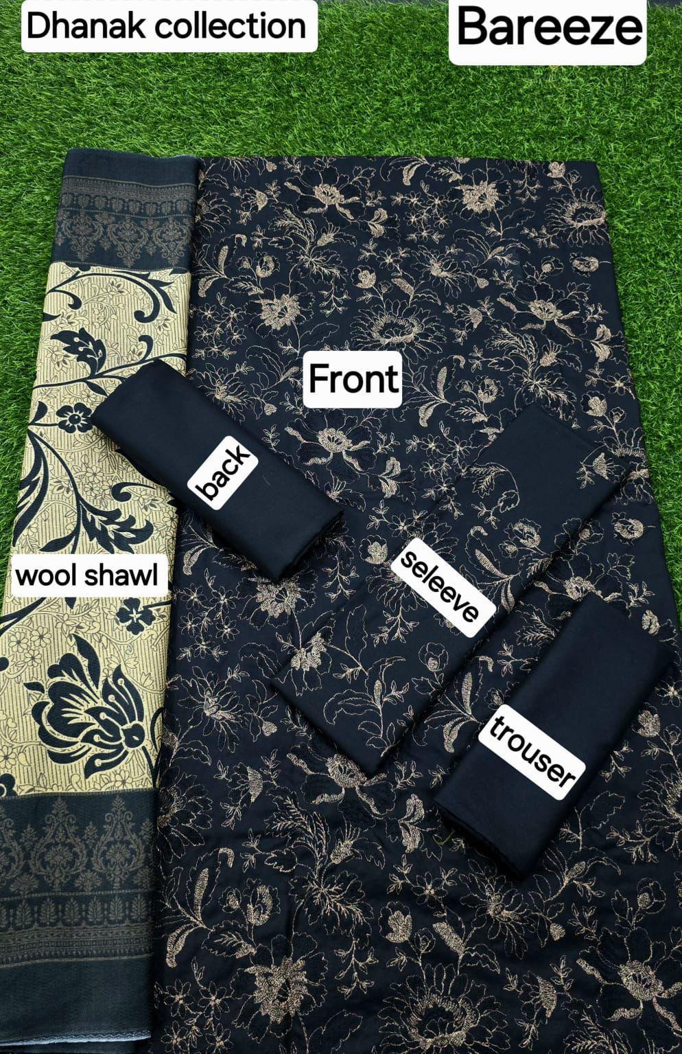 Elegant 3 Pcs Embroidered Suit in Blue with Printed Wool Dupatta Fashion Insta